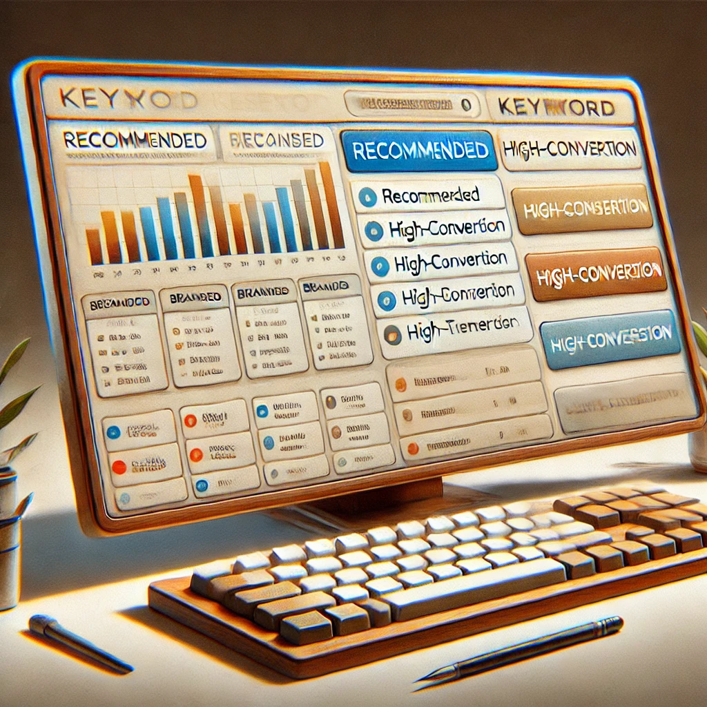 A digital painting of a keyword research dashboard with automated tagging for SEO optimization.